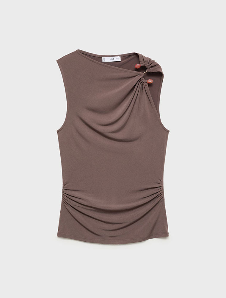 Sleeveless Top with Jewel Detail, Smoky Taupe