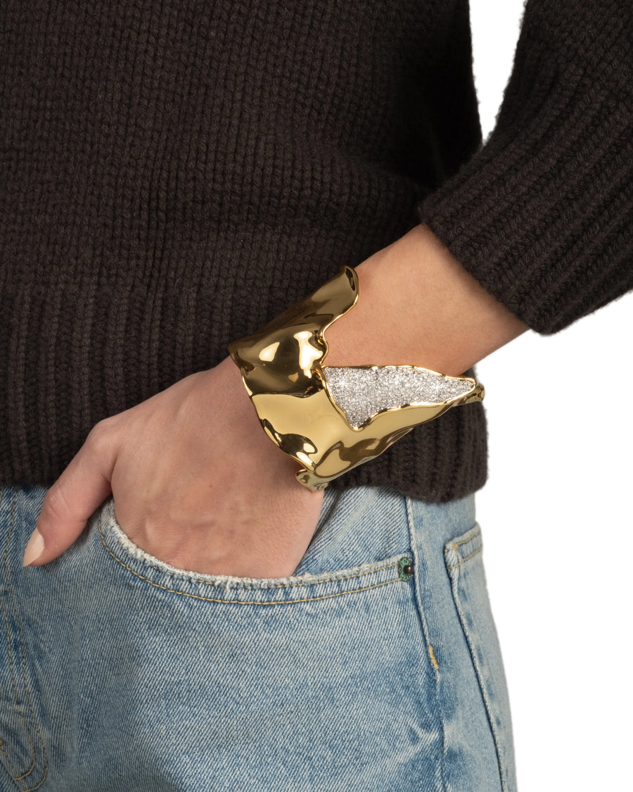 Solanales Crystal Folded Cuff Bracelet, 14K Gold over Brass