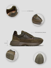 Suede & Textile Suede Runnies, Olive Green