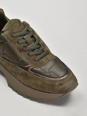 Suede & Textile Suede Runnies, Olive Green