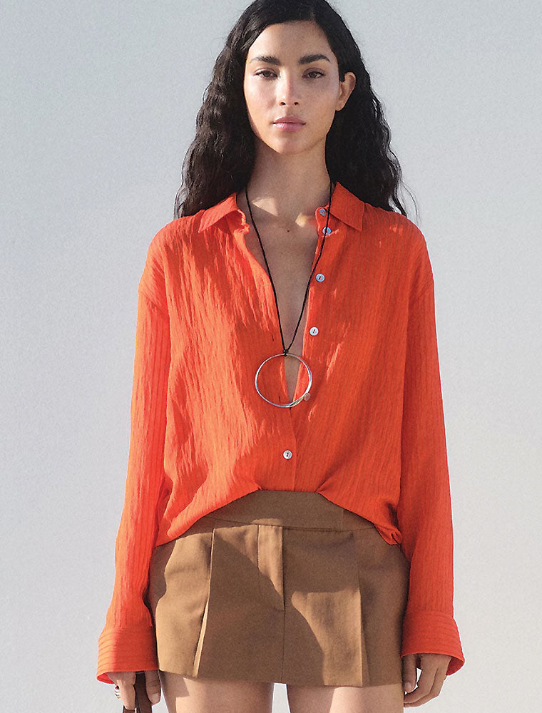 Textured Button Down Shirt, Orange