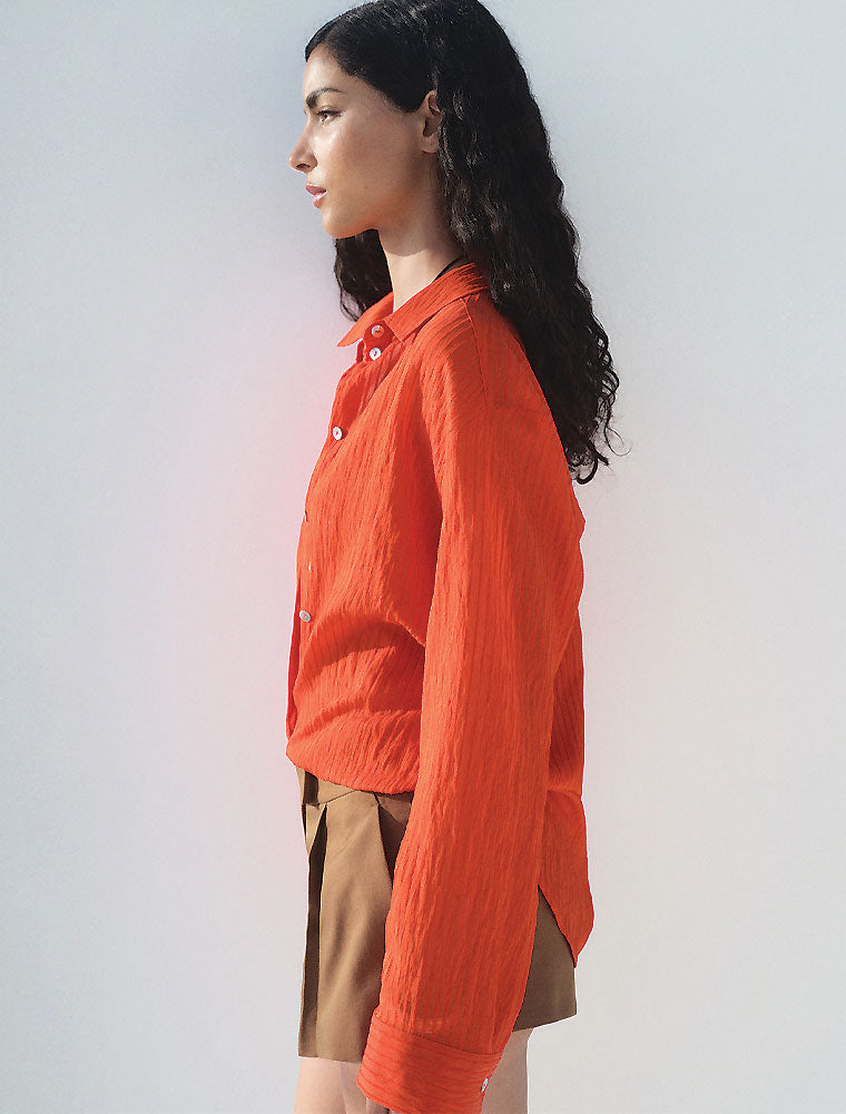 Textured Button Down Shirt, Orange