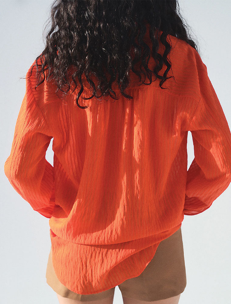 Textured Button Down Shirt, Orange