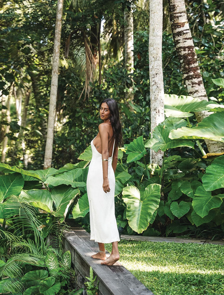 Textured Midi Halter Dress, Cream
