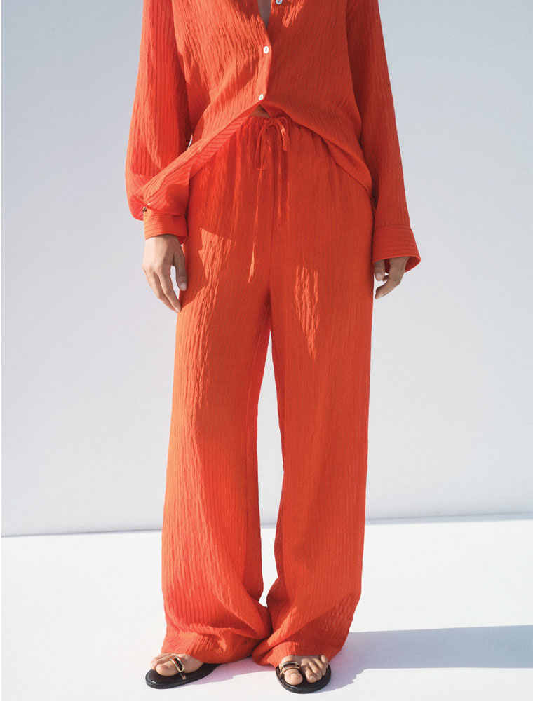 Textured Relaxed Pants, Orange