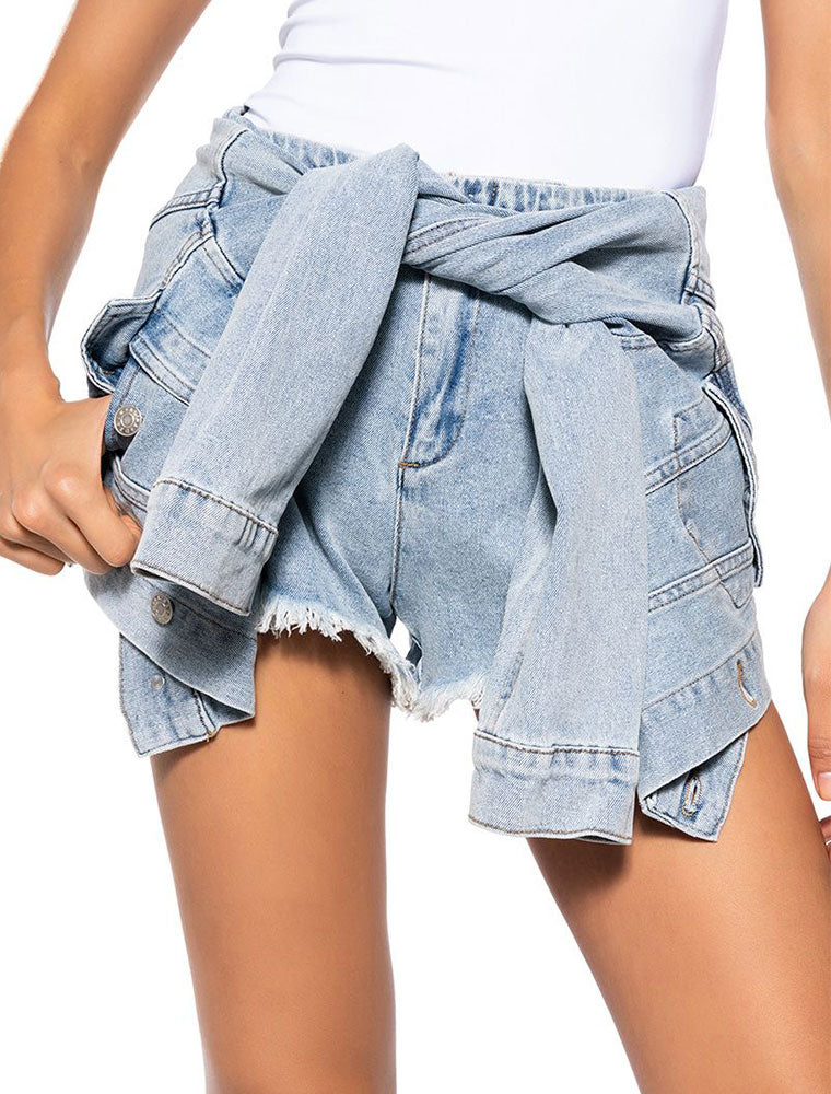 Tied Around Denim Short, Light Blue