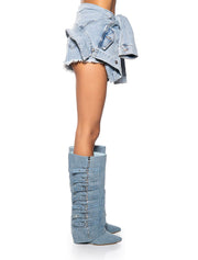 Tied Around Denim Short, Light Blue