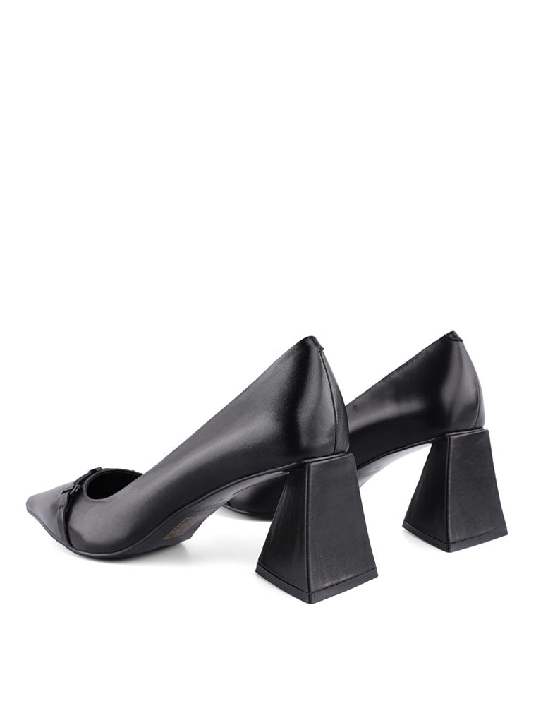 Triangle Block Heel Pumps with Chain, Black
