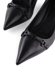 Triangle Block Heel Pumps with Chain, Black
