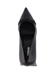 Triangle Block Heel Pumps with Chain, Black