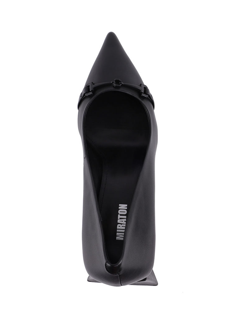 Triangle Block Heel Pumps with Chain, Black