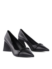 Triangle Block Heel Pumps with Chain, Black