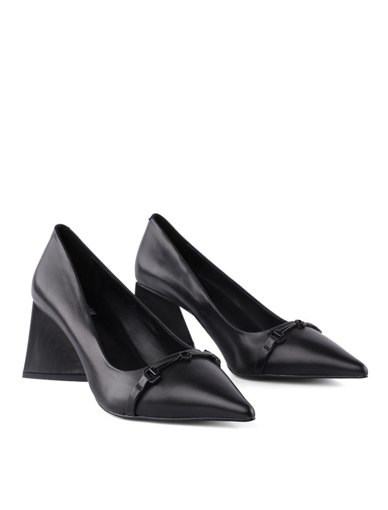 Triangle Block Heel Pumps with Chain, Black
