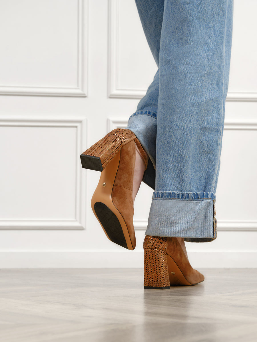Tuscany Woven Block Heel Pump, Caramel