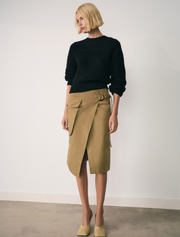 Shoulder Ribbed Crewneck Sweater, Black
