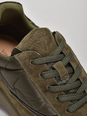Suede & Textile Suede Runnies, Olive Green