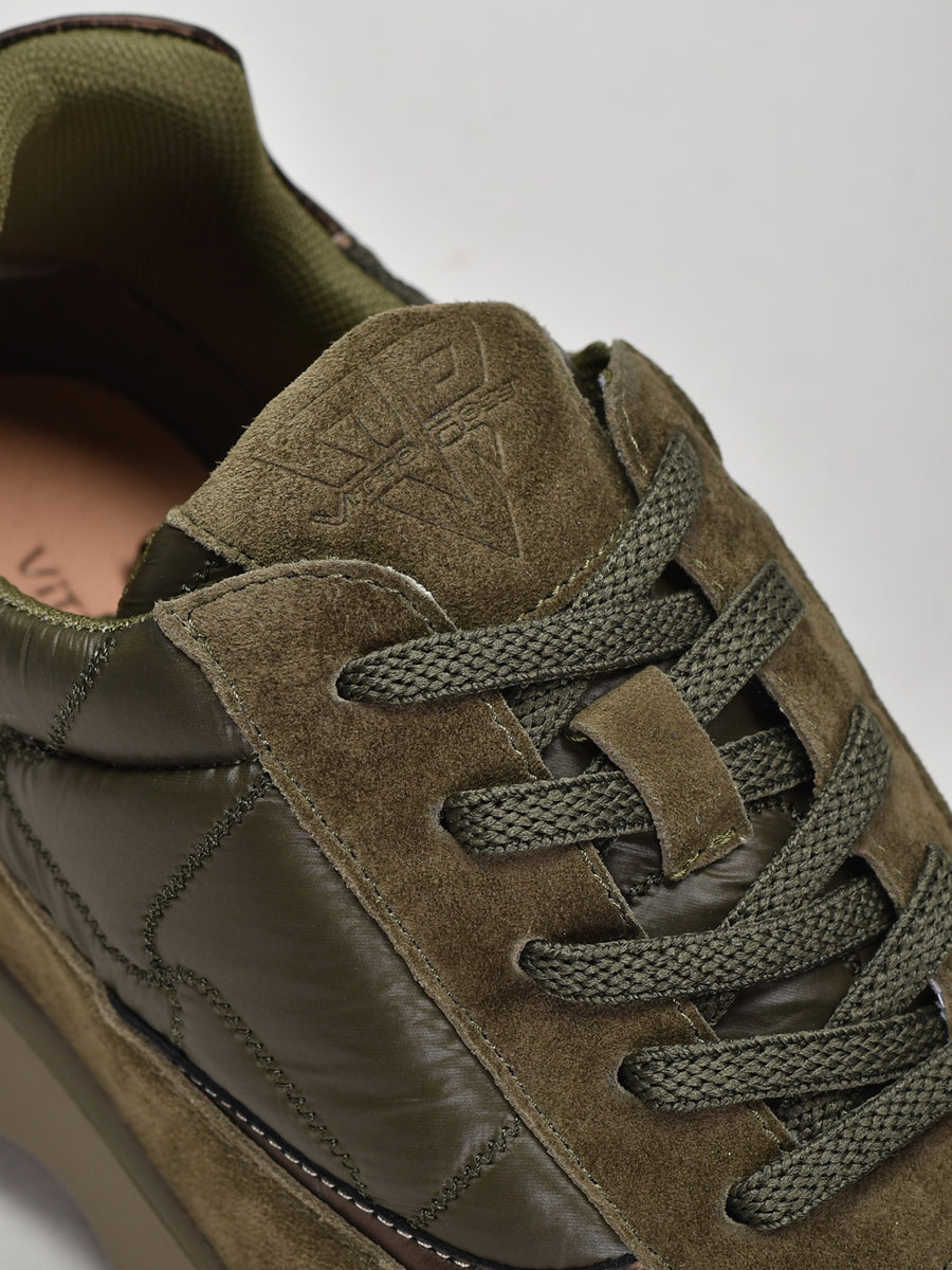 Suede & Textile Suede Runnies, Olive Green