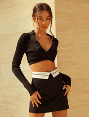 Mini Skirt with Accent Belt, Black