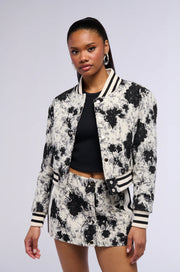 Floral Brocade Bomber, Black & White