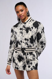 Floral Brocade Bomber, Black & White