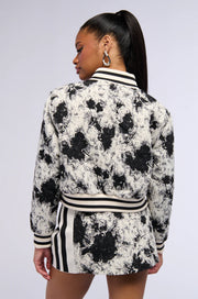Floral Brocade Bomber, Black & White