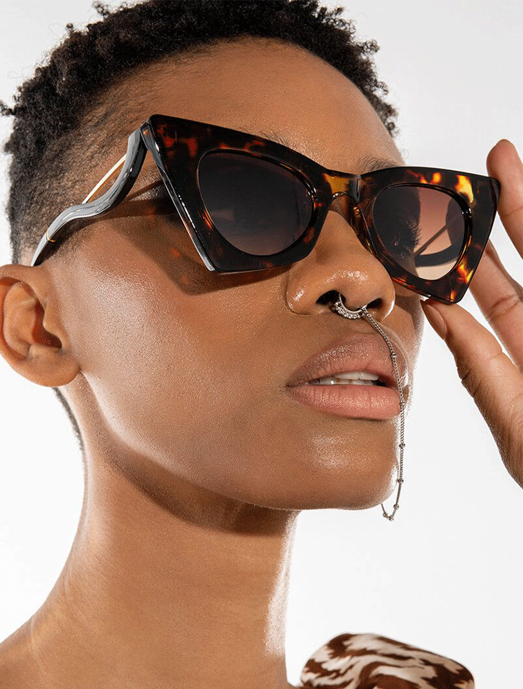Plastic Cat-Eye Frame Sunglasses, Tortoise