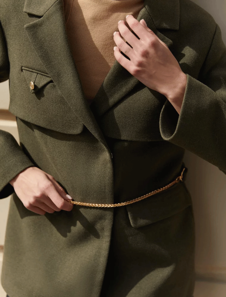 Utility Style Jacket with Belt, Army Green
