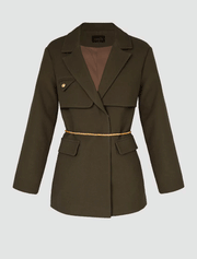 Utility Style Jacket with Belt, Army Green