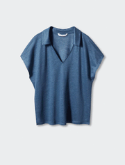 Casual Linen Polo Top, Blue