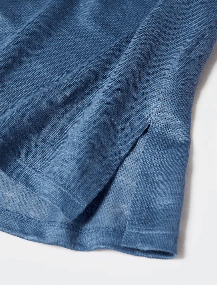 Casual Linen Polo Top, Blue