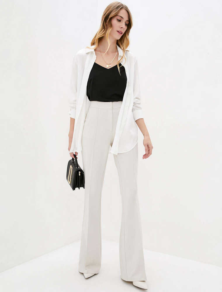 Straight Cut Center Rib Trousers, White
