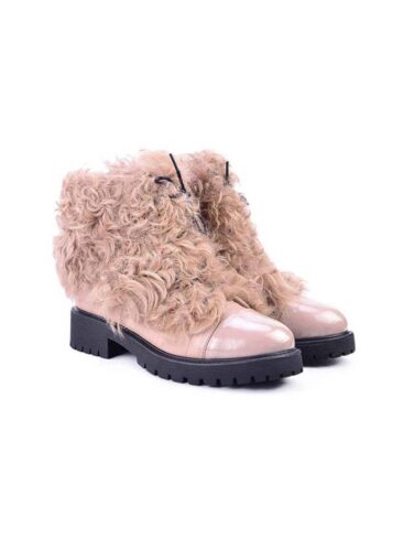 VITTO ROSSI // GOAT FUR & SHEARLING-LINED BLUSH PINK HIKING BOOTS