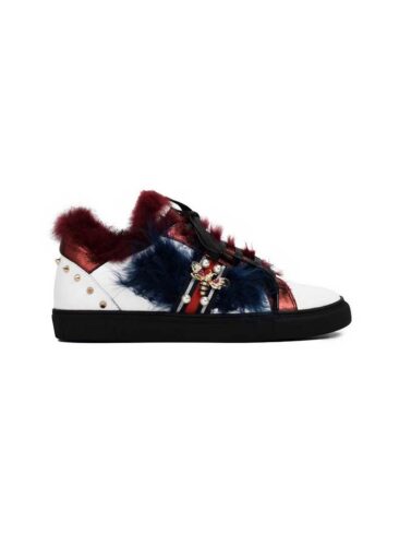 VITTO ROSSI // MULTI COLOR RABBIT FUR SPIKED LEATHER SNEAKERS