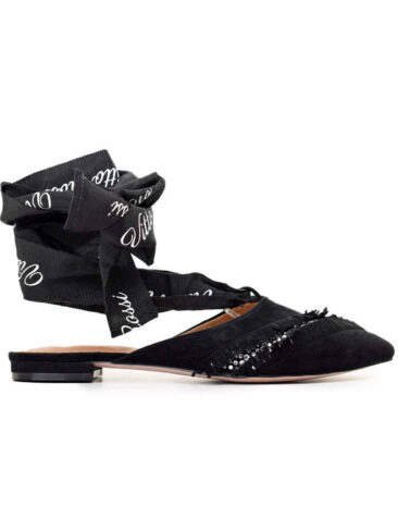 VITTO ROSSI // VR TIE CRYSTAL SUEDE SLINGBACK FLATS