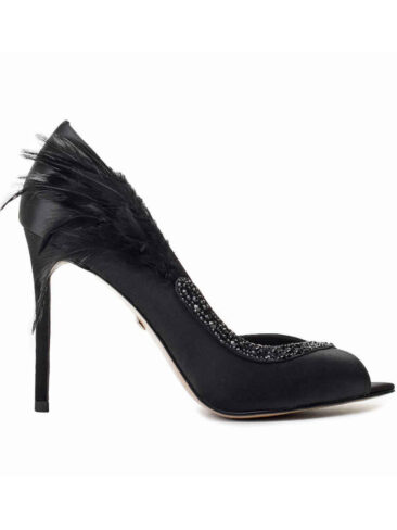 VITTO ROSSI // CLASSIC PUMP WITH CRYSTALS & FEATHERS, BLACK