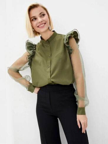RICA MARE // RUFFLE SHOULDR BLOUSE, GREEN