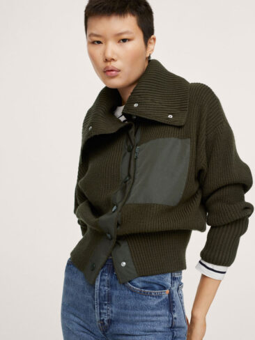 MNG // KNITTED FRONT BUTTON DOWN SWEATER, GREEN