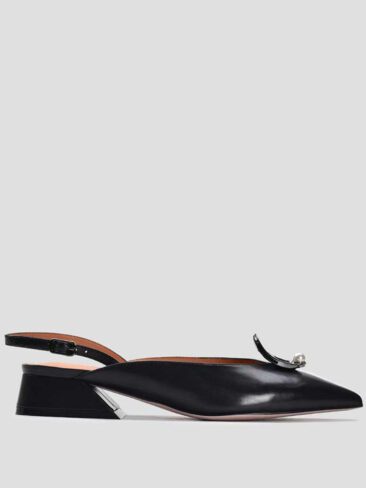 VITTO ROSSI // TOP SILVER RING W/ PEARL SLINGBACK FLATS, BLACK