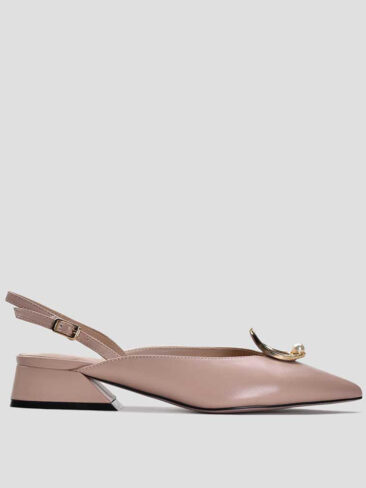 VITTO ROSSI // TOP GOLD RING W/ PEARL SLINGBACK FLATS, LT PINK