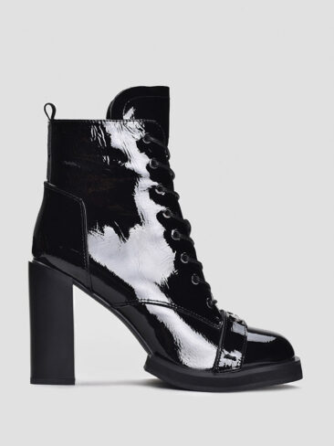 VITTO ROSSI // PATENT LEATHER LACE UP BOOTIES, BLACK