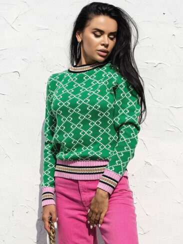 GEPUR // MULTICOLOR SLEEVE DETAIL SWEATER, GREEN