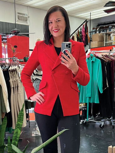 GIZIA // CLASSIC TAILORED DOUBLE-BREASTED BLAZER, RED