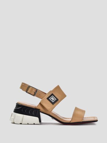 VITTO ROSSI // TWO-TONE CHUNKY HEEL SANDALS, BEIGE