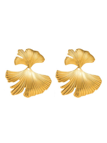 SE //  ROUND LEAF STAINLESS STEEL DROP EARRINGS, GOLD