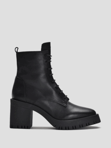VITTO ROSSI // LACE-UP V-TOE CHUNKY HEEL LEATHER BOOTIES, BLACK
